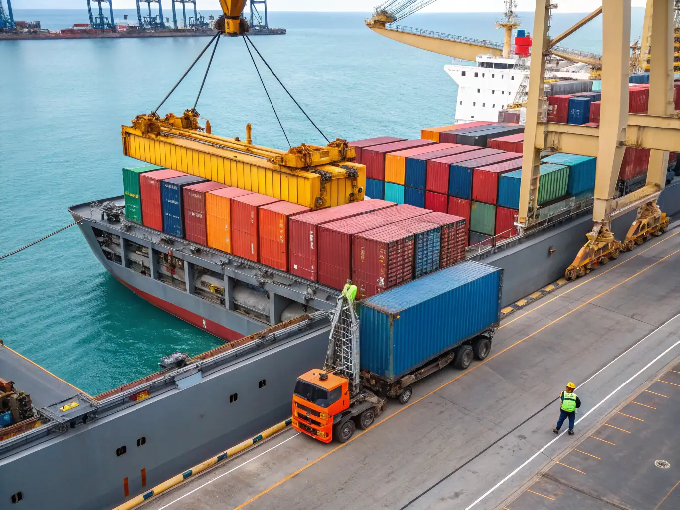 An image of various vehicles being loaded onto a shipping container, with a logistics team coordinating the process. The image should convey efficiency and global reach.