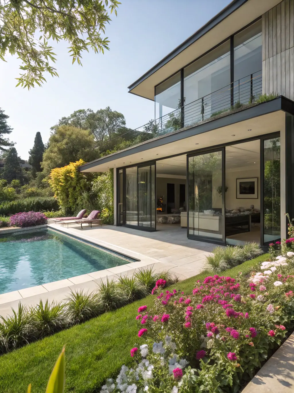 A luxurious villa with a swimming pool and landscaped garden, representing high-end property management and exclusive real estate offerings.